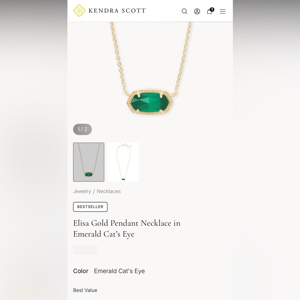Kendra Scott Elisa Gold Pendant Necklace in
Emerald Cat's Eye - Picture 3 of 4